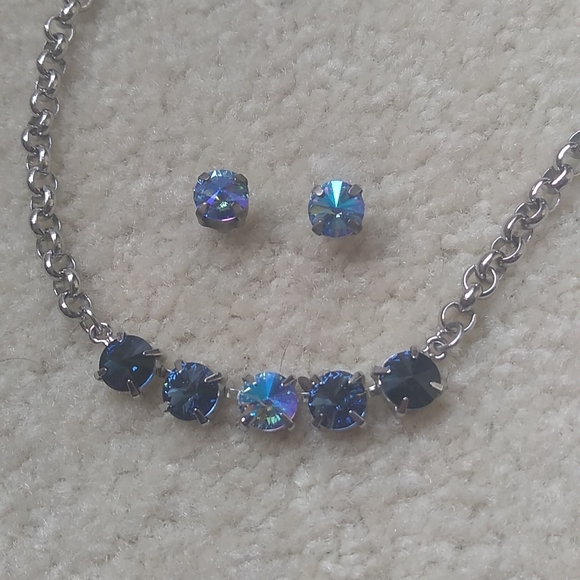 Swarovski Blue Crystal Hand Set Necklace and Earring Set - Picture 3 of 5